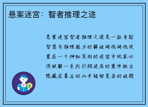 悬案迷宫：智者推理之途